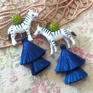 Lenora Dame Zebra crystal & tassel 4" earrings